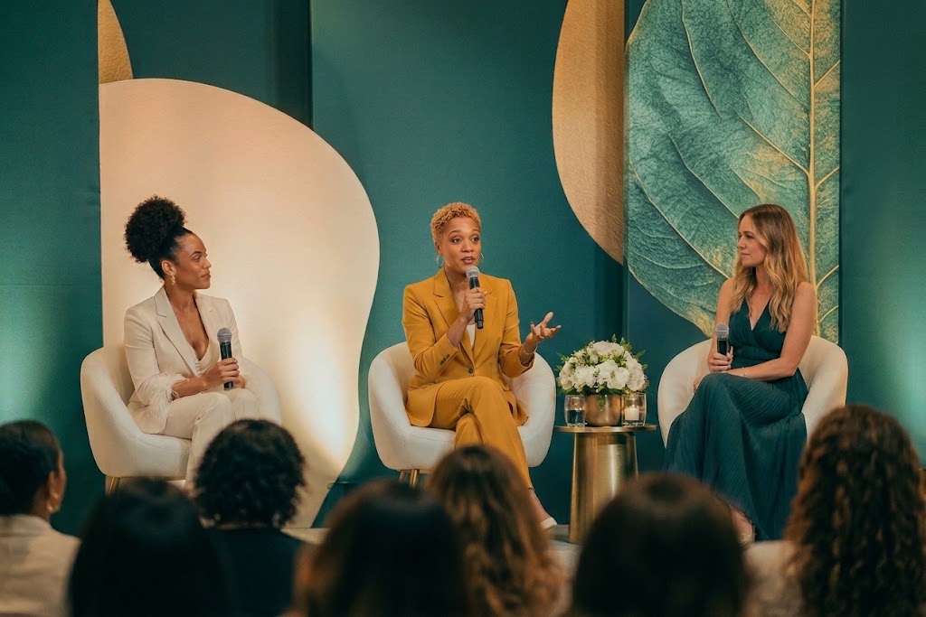 Naje Badu Love speaking on a panel