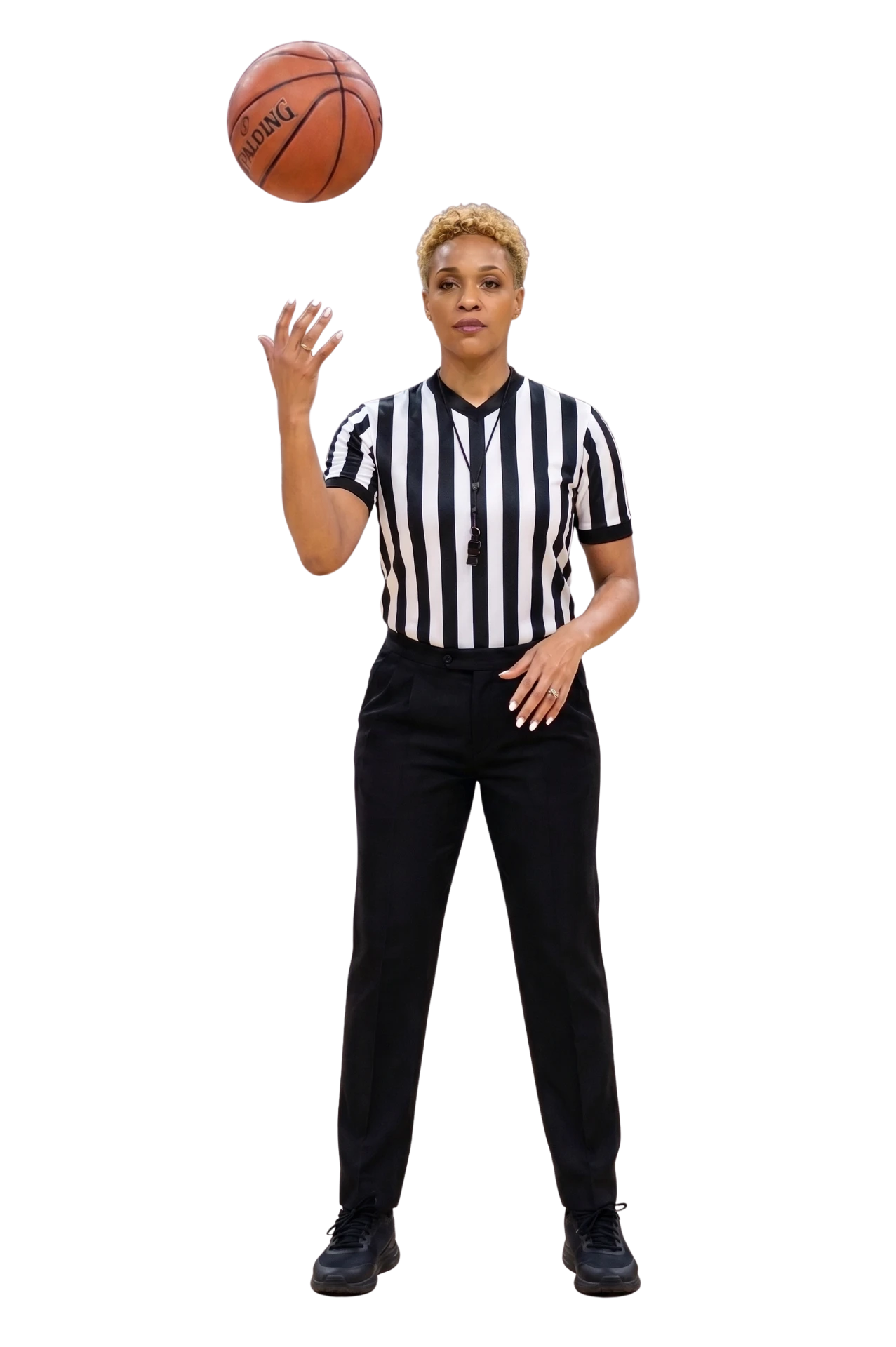 Naje Badu Love in her NCAA Women's Basketball officiating uniform